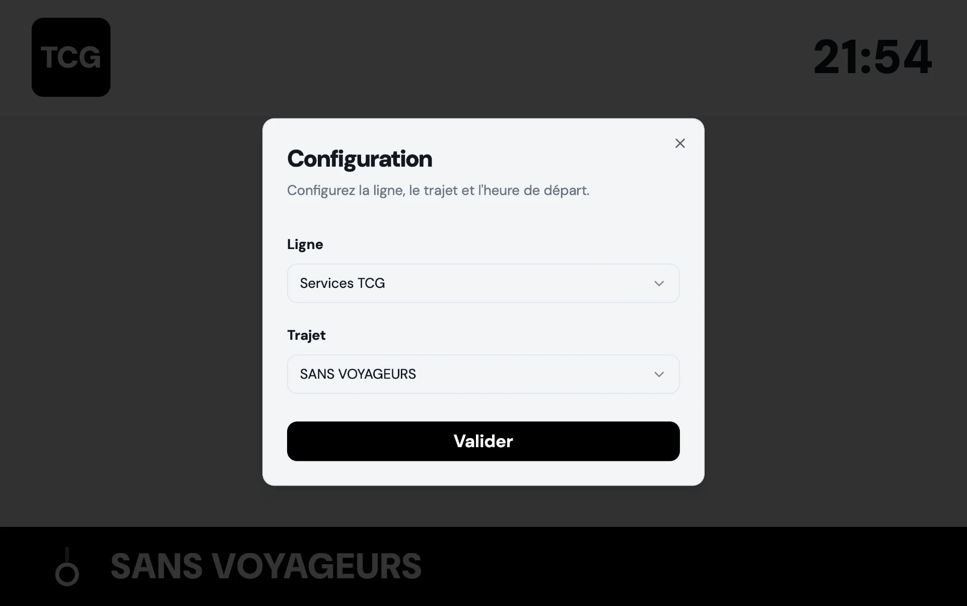 Configuration en Services TCG avec le trajet Sans voyageurs