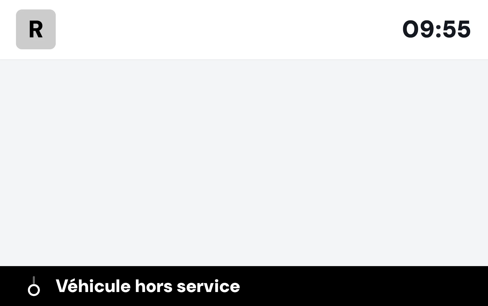 Affichage embarqué indiquant « Véhicule hors service » sur un bandeau noir